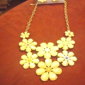 Hannah flower necklace with matching earrings. Gold chain. NWT.